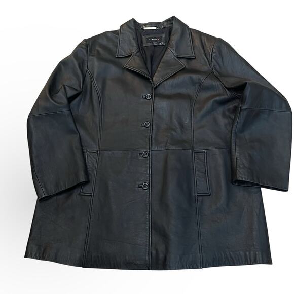 Avenue Womens Leather Jacket 22/24 Black Button Down Casual Minimalist Classic - Picture 1 of 11